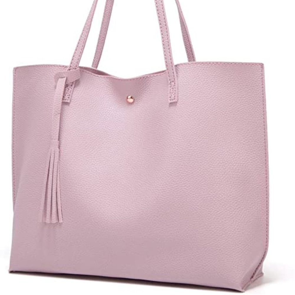 Lavender Faux Leather Soft Tote Bag with Tassel